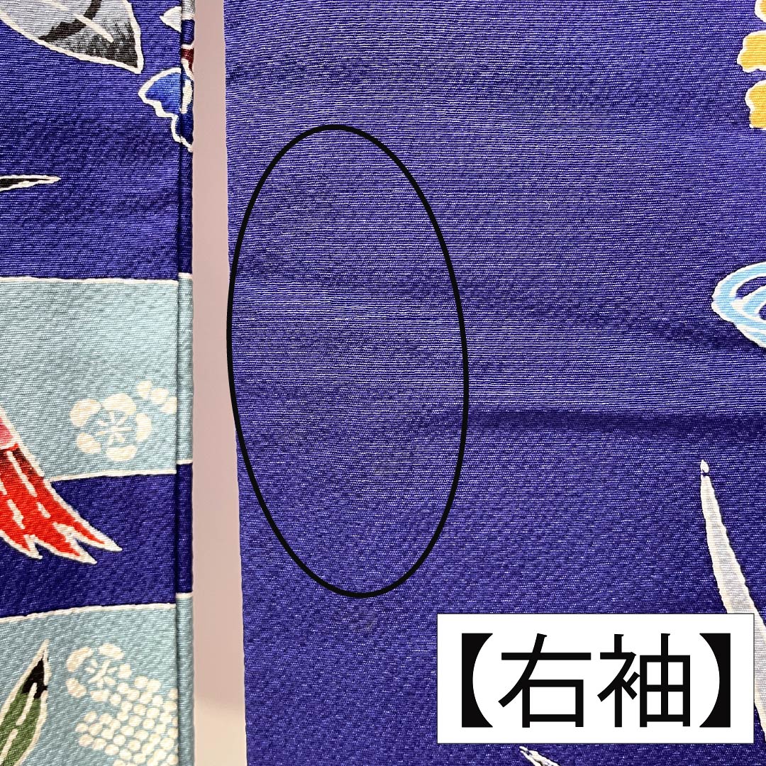 振袖 正絹 Aランク 身丈154.5cm 裄丈65cm 袷 青紫色（あおむらさきいろ） 京紅型 吉祥文様 松 藤 菖蒲 青系 1113002383217