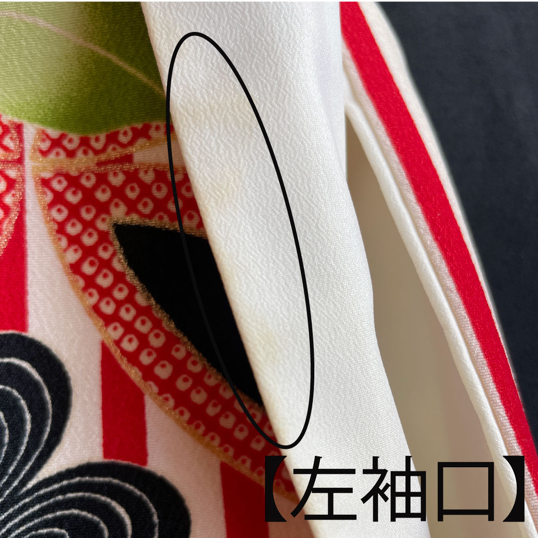 Long-sleeved kimono, length 171.5cm, sleeve length 68cm, lined, milky white, washable kimono, camellia, poly, S rank, cream color, 1113001342615