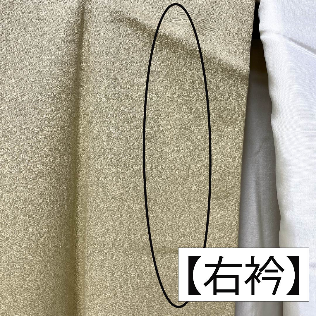 色無地 正絹 Aランク 身丈162cm 裄丈64cm 枯野色（かれのいろ） 綸子 菊 袷 ベージュ系 1114002253425