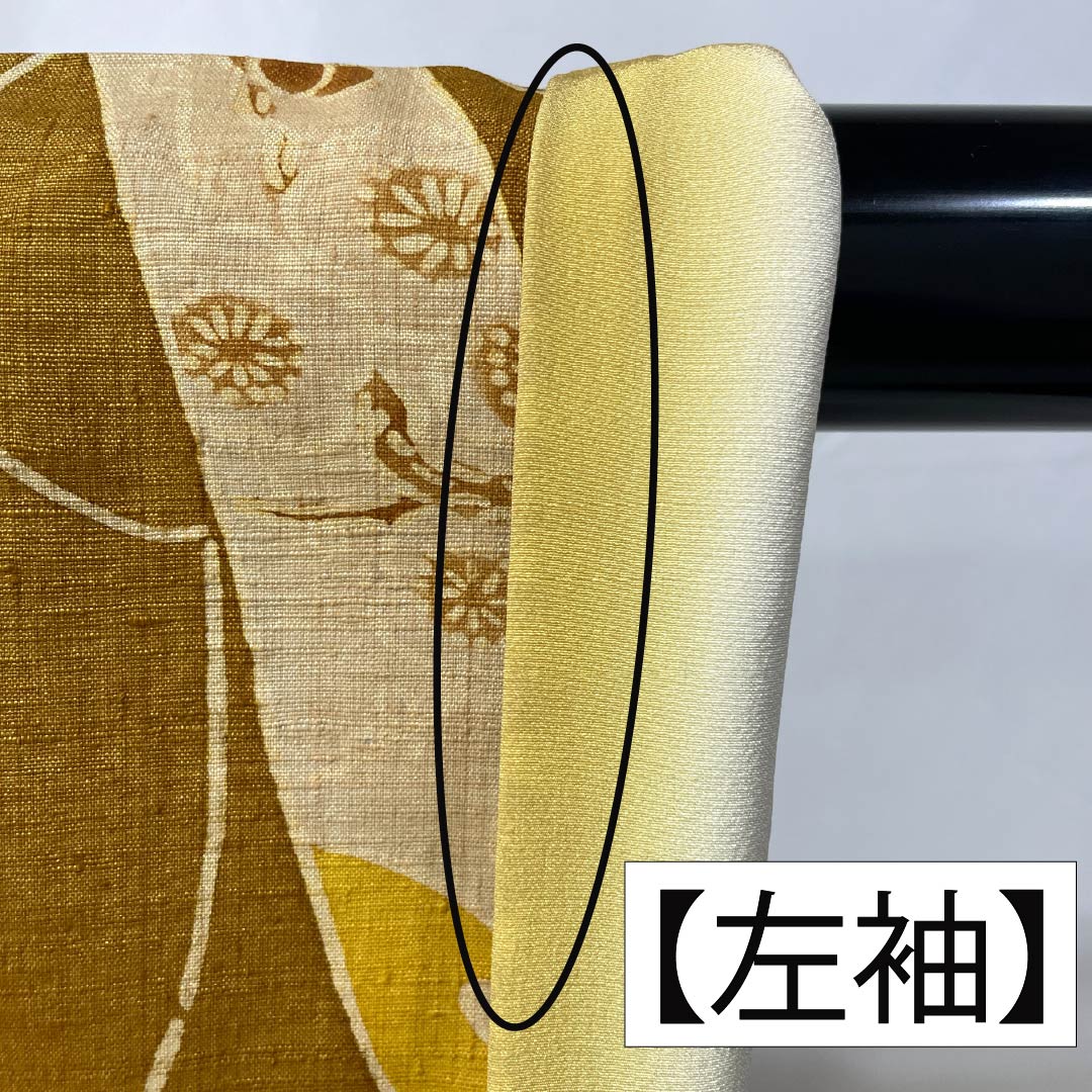 小紋 正絹 Aランク 身丈163.5cm 裄丈64.5cm 袷 金茶色（きんちゃいろ） 京紅型 短冊 紬地 橙系 1115006363426