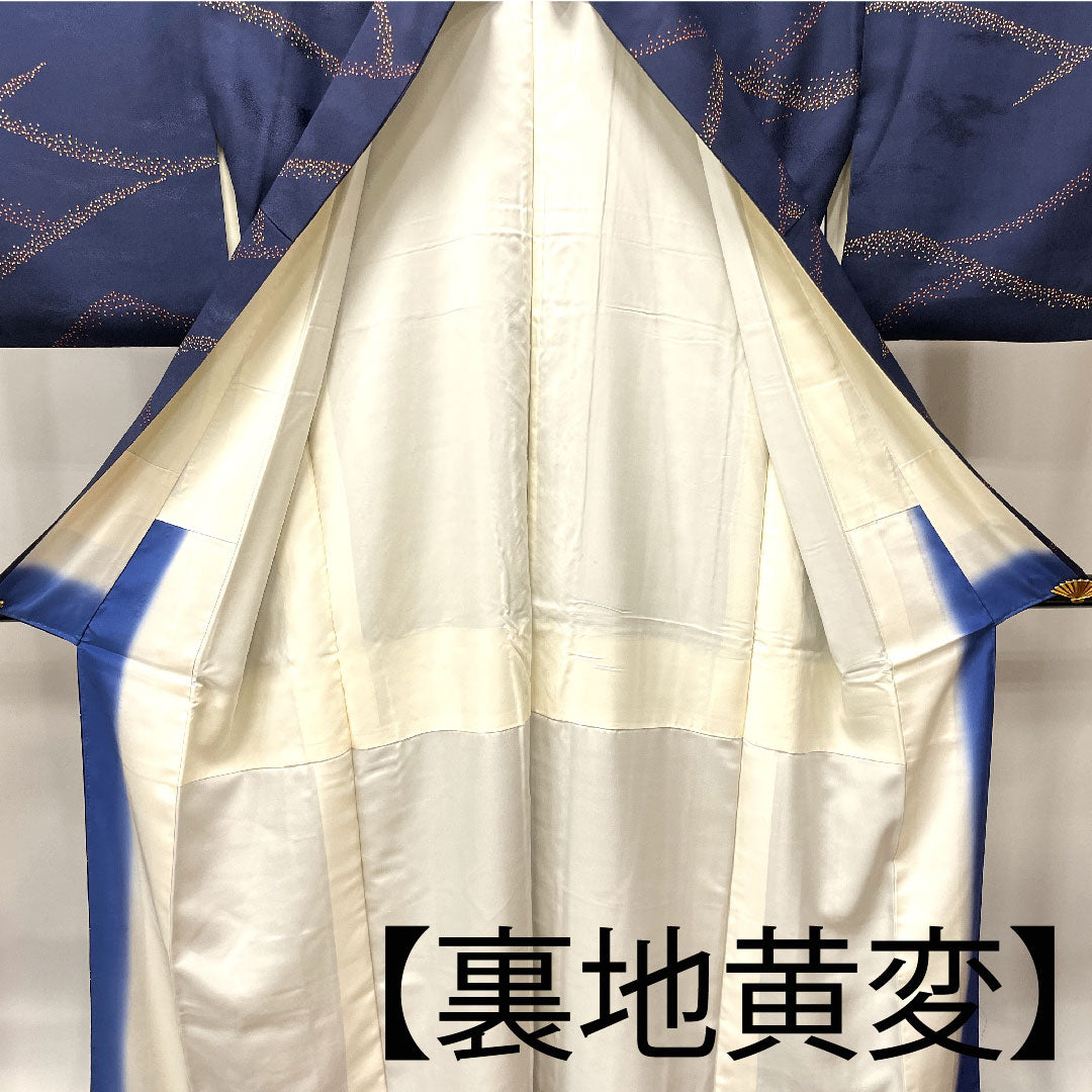 Komon, Length 158cm, Sleeve length 63.5cm, Lined, Blue-brown, Abstract pattern, Pure silk, A rank, Navy blue, 1115003493318