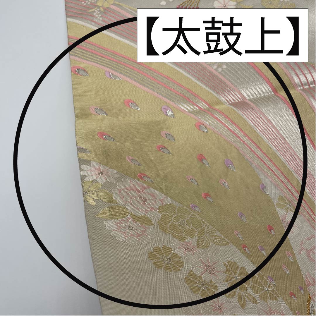 Pure silk fukuro obi for furisode, peacock and flower pattern, obi length 442cm, S rank, six-way, formal, silver, 1123013972322