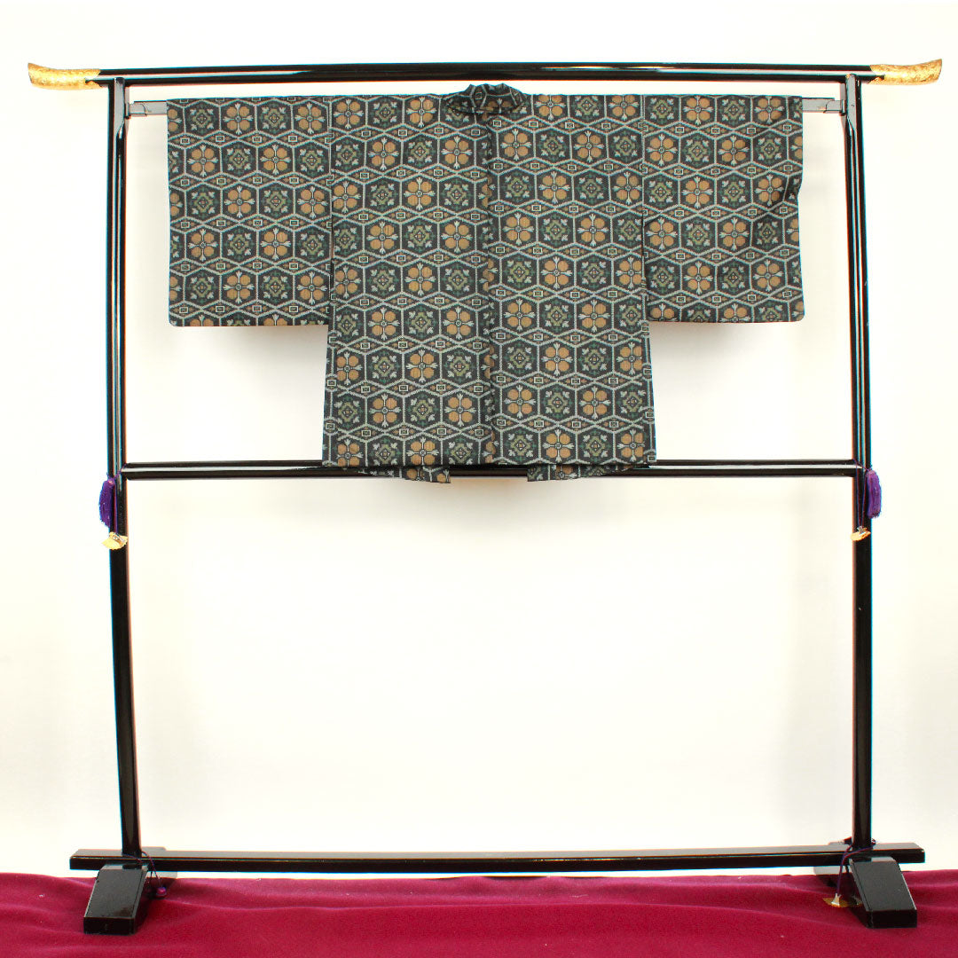 Murayama Oshima Length 151cm Sleeve length 63.5cm Ensemble Abstract pattern Pure silk A rank Awase Black 1116001993210