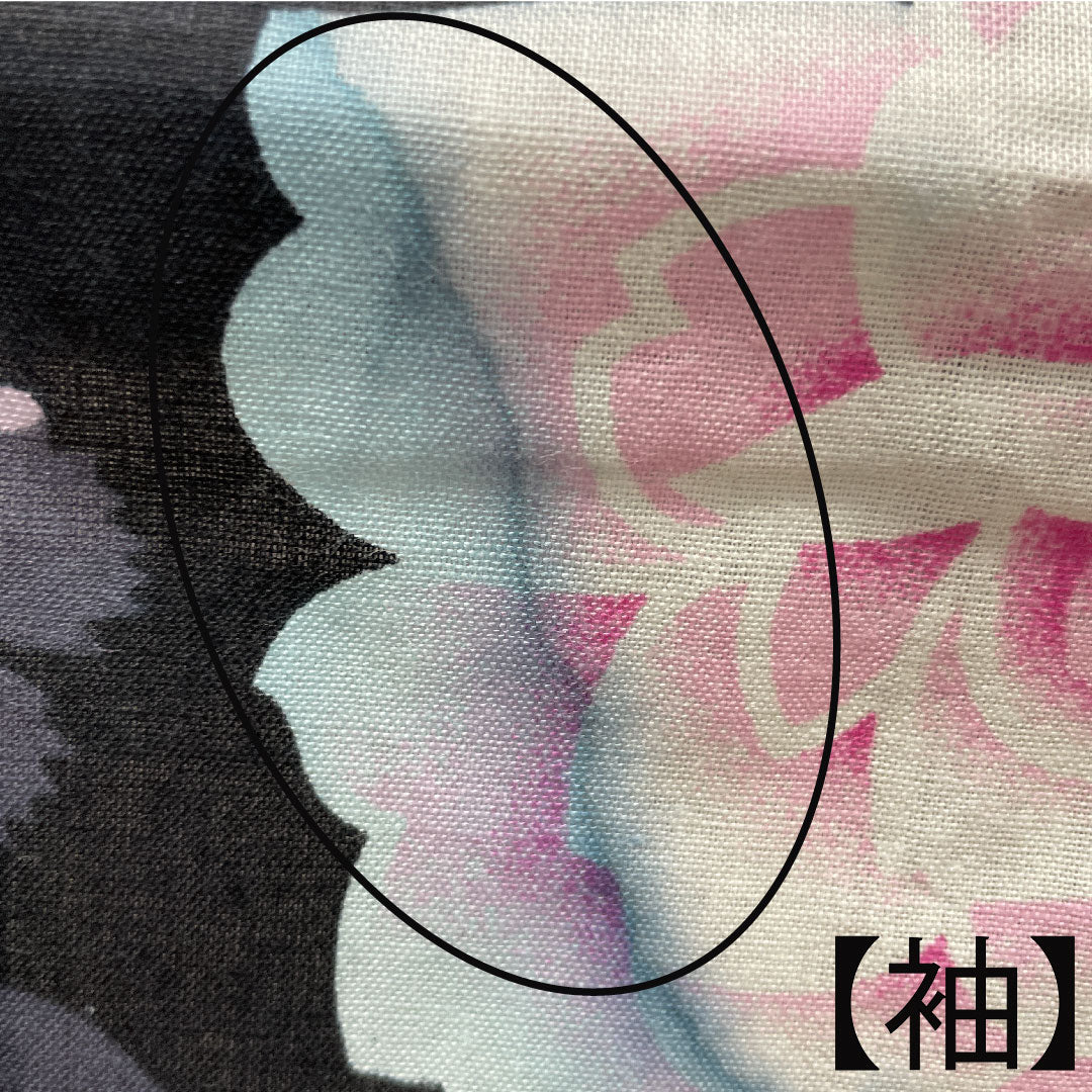 浴衣 木綿 身丈159cm 裄丈64.5cm Bランク 単衣 黒系 薔薇 カスミソウ 桜 1118004554310