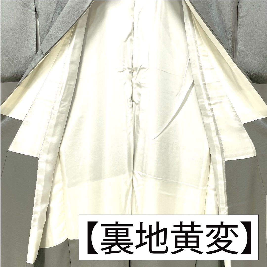 訪問着 正絹 袷 身丈156cm 裄丈62.5cm 灰色（はいいろ） 汕頭刺繡 一つ紋 片喰 雪輪 椿 Sランク グレー系 1112005022322