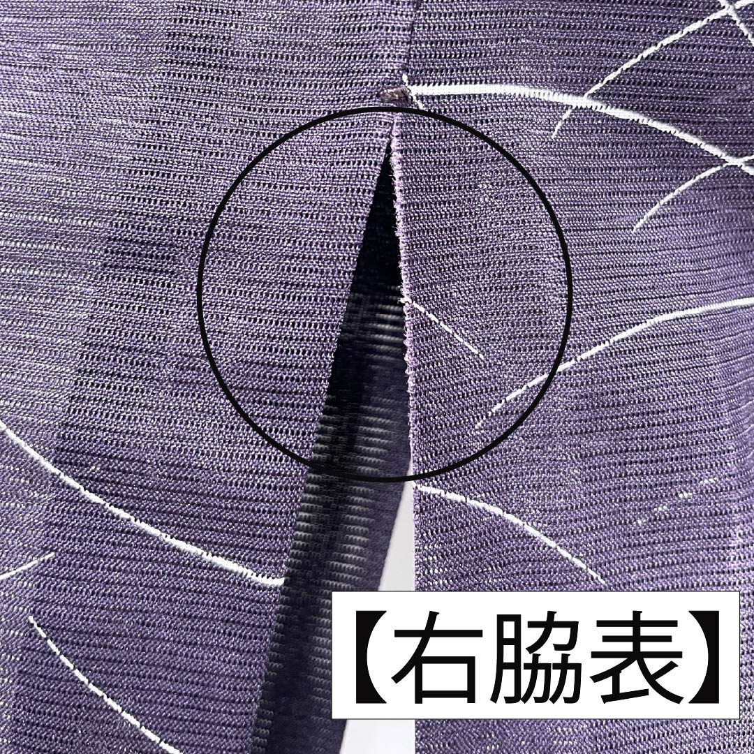 夏物 ポリエステル 小紋 身丈158cm 裄丈63cm 紫烏色（しうしょく） 露芝 草花 洗える着物 絽 Bランク 紫系 1132002044320