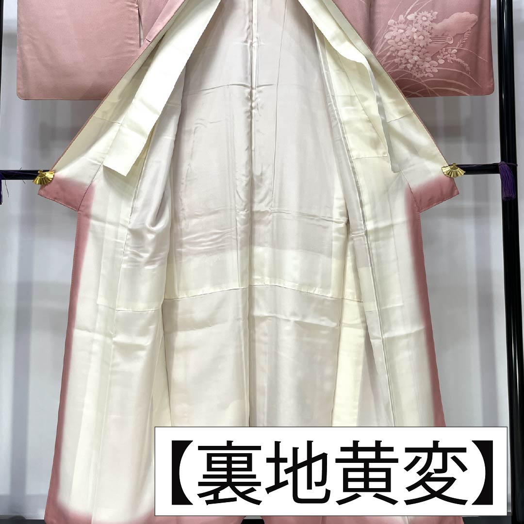 Homongi (visiting kimono) made of pure silk, grade A, with a lined lining, length 155cm, sleeve length 62cm, light crest (asabe niiro), single crest, batik (wax-resist dyed) floral motif, layered collar, pink, product number 1112006323313