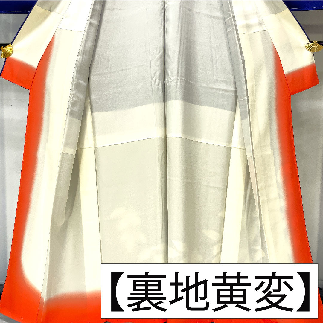 Homongi, pure silk, lined, length 163.5cm, sleeve length 65.5cm, lapis lazuli, Kyoto Yuzen, chrysanthemum, with basting thread, A rank, navy blue, 1112005283418