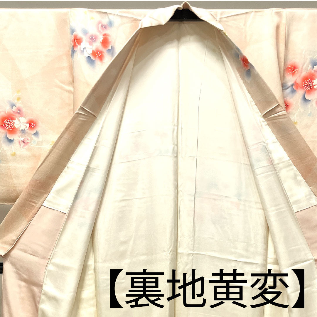 Komon, Length 151cm, Sleeve length 61cm, Awase, Otome color, Wet drawing Yuzen, Floral pattern, Pure silk, A rank, Pink 1115002923213