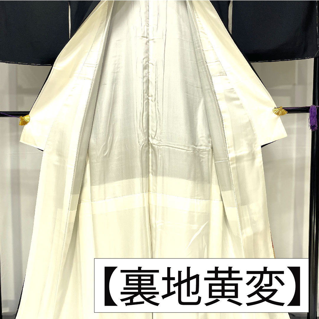 黒留袖 正絹 身丈167cm 裄丈67cm 袷 京友禅 草花模様 五つ紋 梅鉢 Sランク 黒系 1111001642510