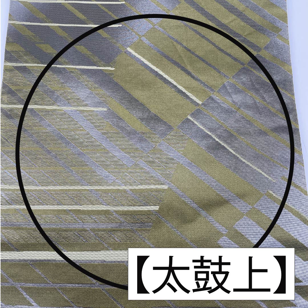 袋帯 正絹 麹塵色（きくじんいろ） 幾何学模様 帯丈432cm Sランク 六通 セミフォーマル 緑系 1123012242319