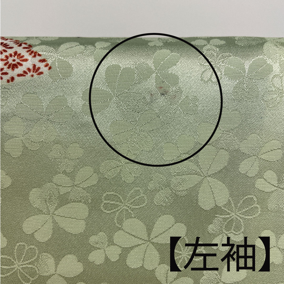 Small pattern, Length 161cm, Sleeve length 66cm, Awase, Butterfly and tortoiseshell pattern, Washable kimono, Polyester, B rank, Green, 1115001014319