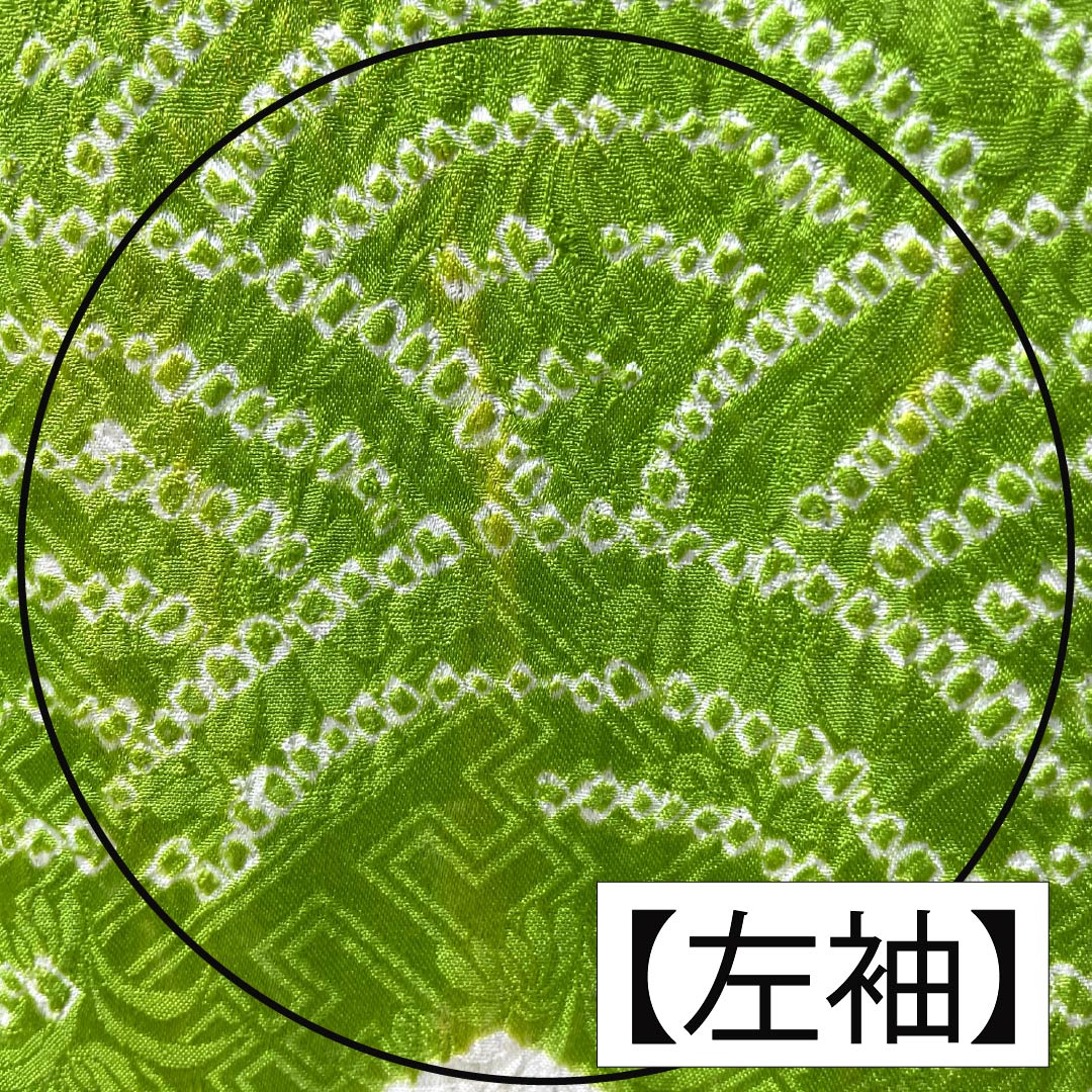 Furisode Pure Silk A Rank Length 167.5cm Sleeve-to-sleeve 64.5cm Lined Moegiiro (Yellowish Green) Kyo Yuzen Shibori Classic Pattern Green 1113002813519