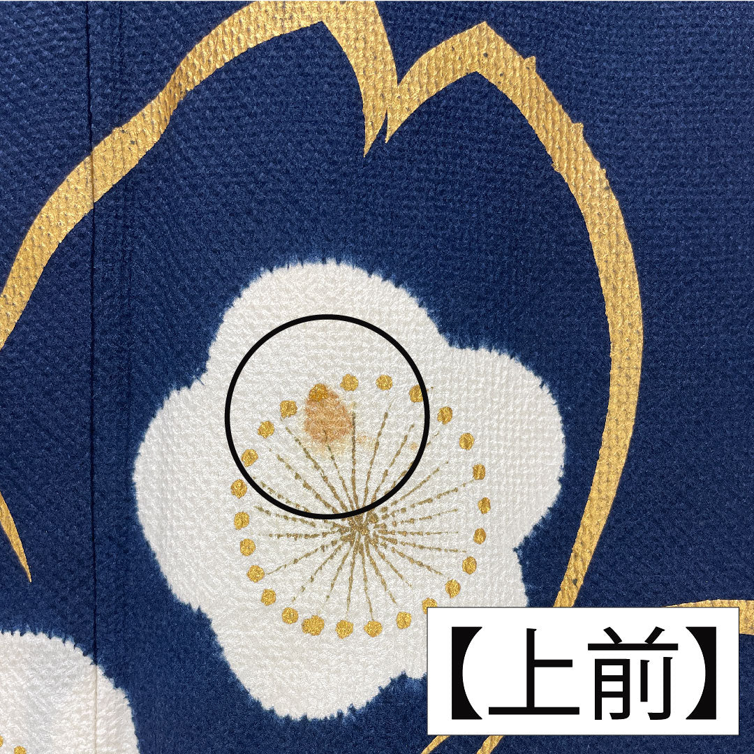 Homongi, pure silk, lined, length 162.5cm, sleeve length 62cm, navy blue, plum, cherry blossom, B rank, navy blue, 1112005634418