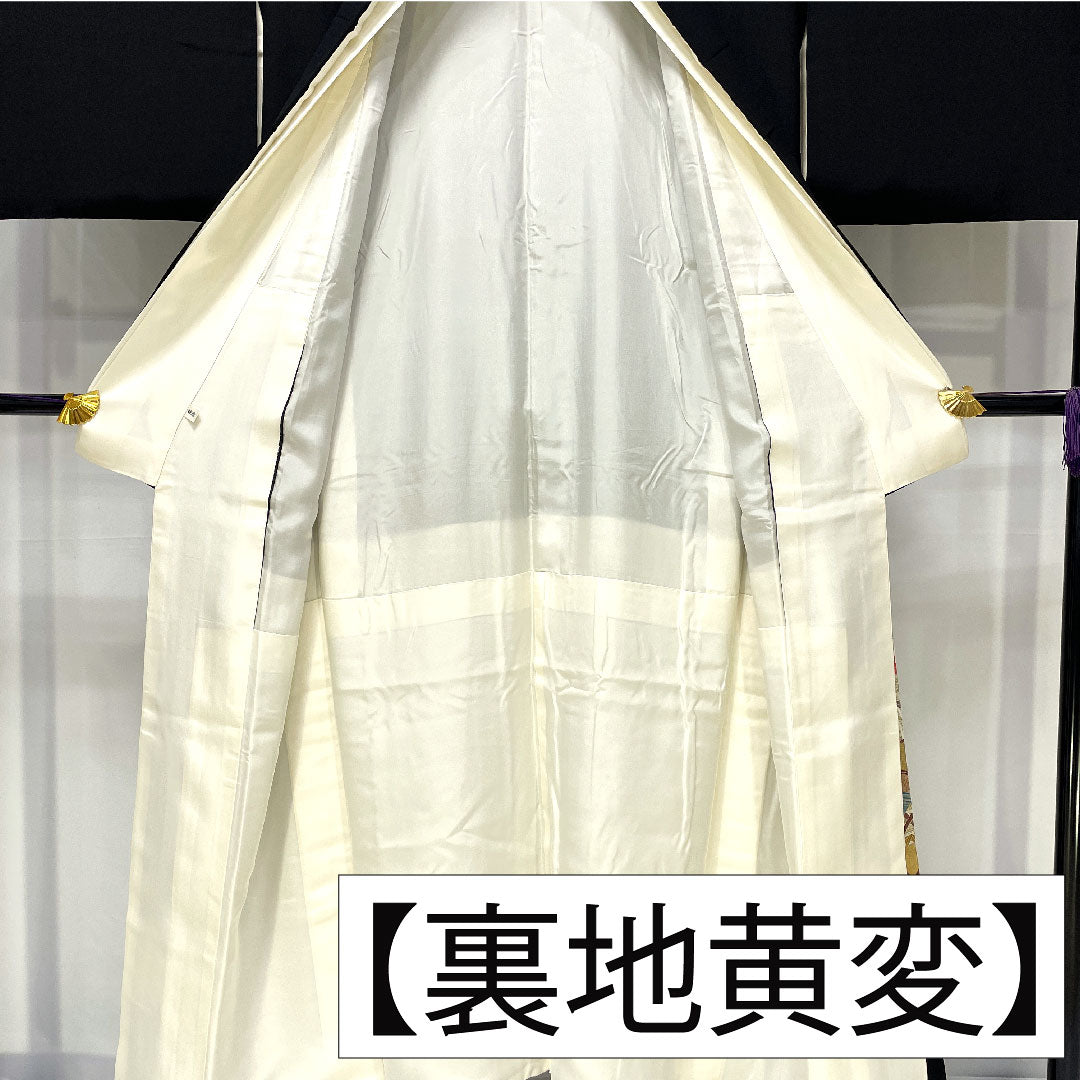 黒留袖 正絹 身丈150cm 裄丈64cm 袷 京友禅 吉祥文様 五つ紋 轡十字（くつわじゅうじ） Sランク 黒系 1111001772110