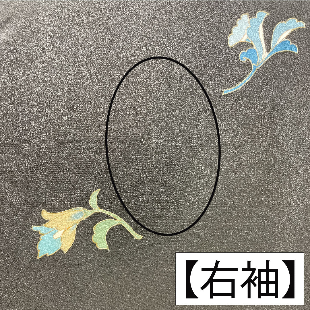 Homongi, pure silk, lined, length 158cm, sleeve length 62.5cm, Kyoto Yuzen, floral pattern, A rank, black, 1112005613310