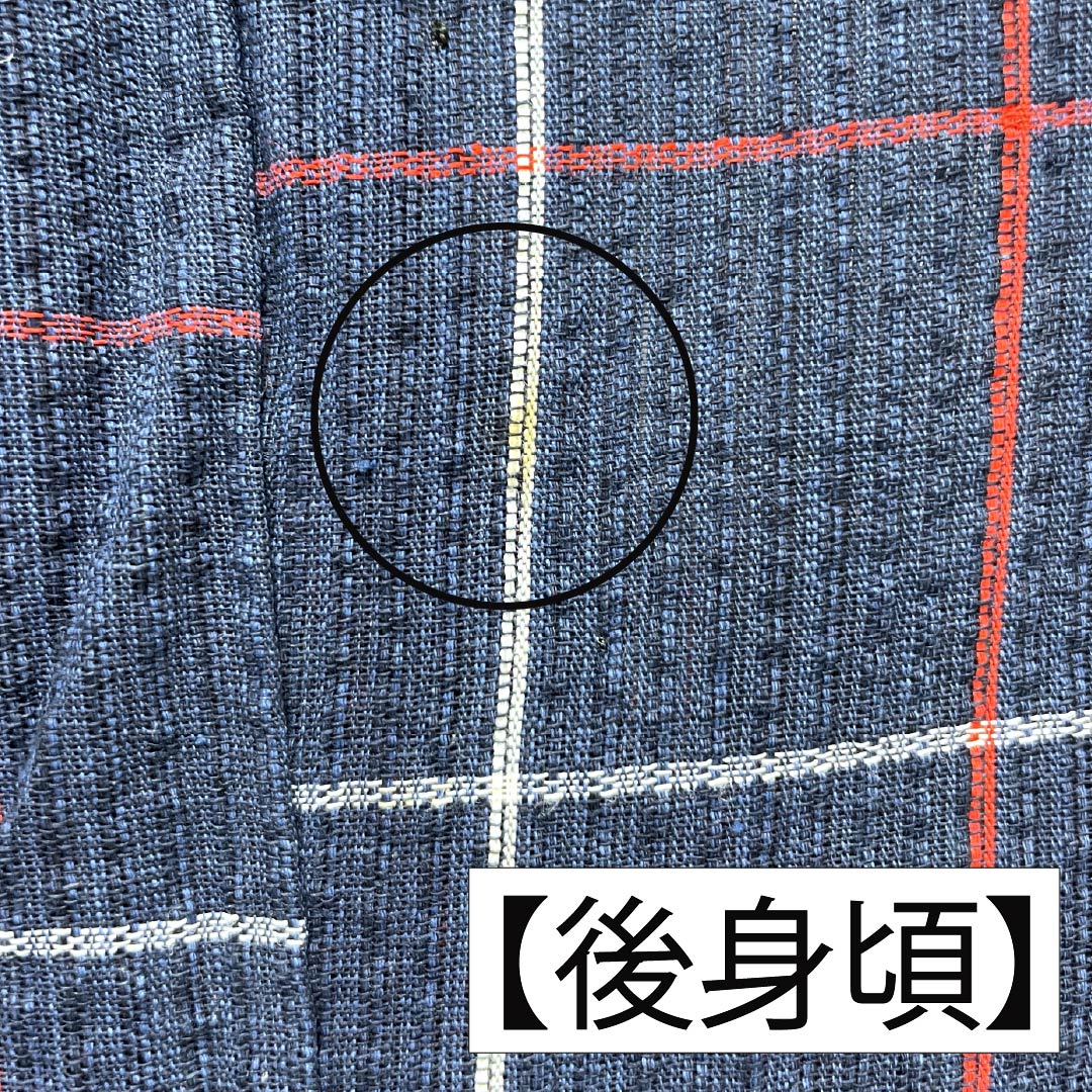 Cotton Yukata, Length 142cm, Sleeve Length 63cm, Rank B, Single Layer, Navy Blue, Shijira Weave, Red and White Check Pattern, 1118005834118