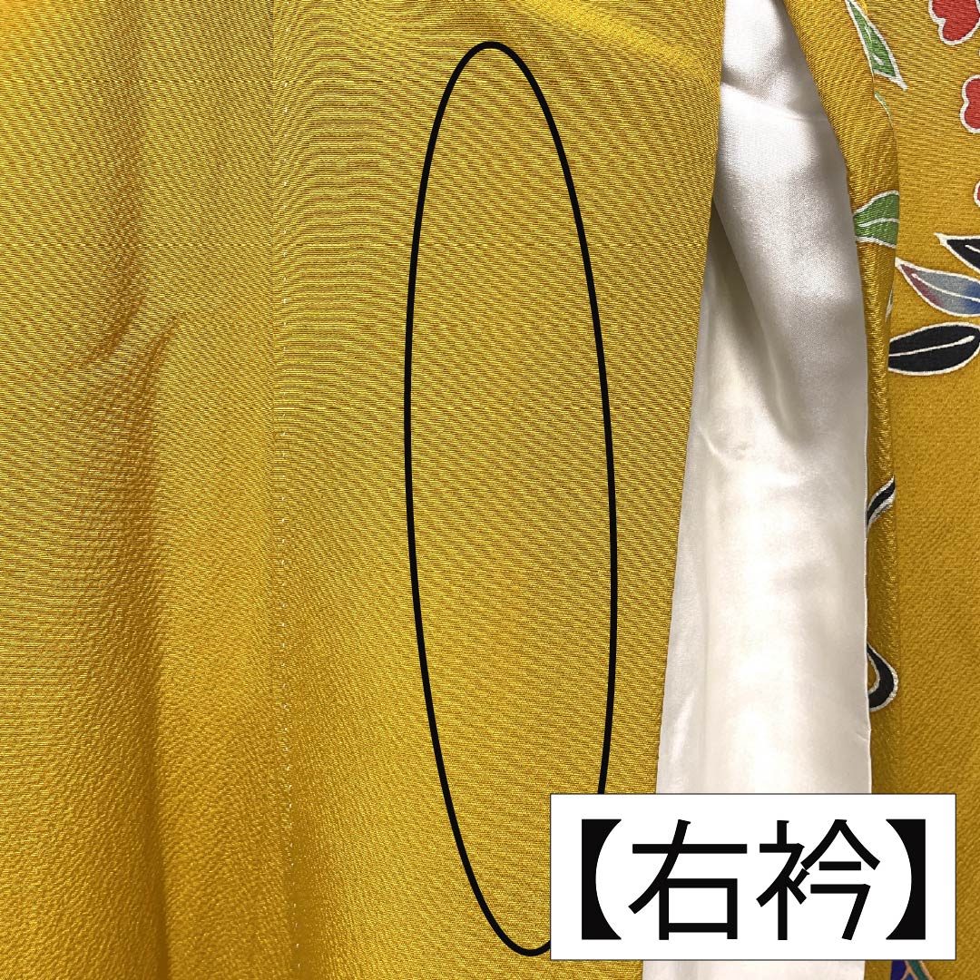 振袖 正絹 Aランク 身丈161.5cm 裄丈66cm 袷 山吹色（やまぶきいろ） 京紅型 宮崎染工 作家物 吉祥文様 牡丹 黄系 1113002513423