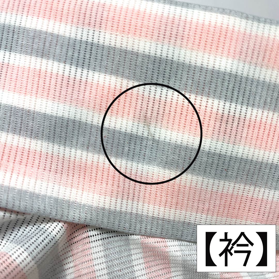 夏物 ポリエステル 小紋 Aランク 身丈156cm 裄丈62.5cm 曙色（あけぼのいろ） 白銅色（はくどういろ） 縞ぼかし 洗える着物 絽 マルチカラー 1132003383328