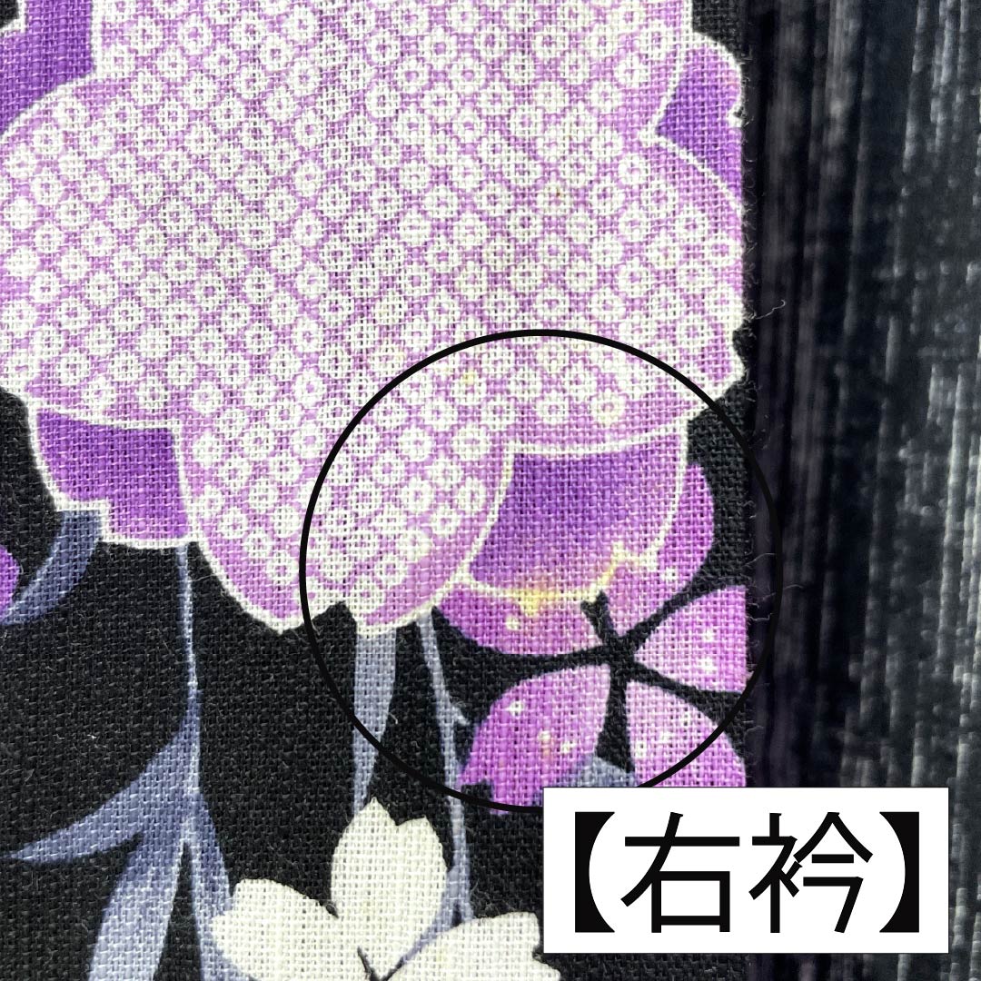 Cotton-linen Yukata, Length 165cm, Sleeve Length 69cm, Rank A, Single-Layer, Black, Weeping Cherry Blossom Pattern, Cotton-linen, 1118006043510