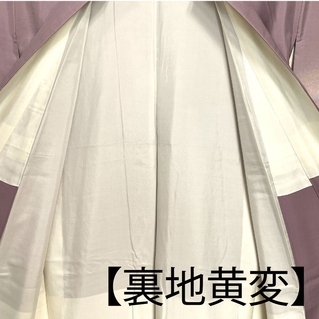 Homongi, lined, length 153cm, sleeve length 63cm, grape color, Ushiku Tsumugi, Hakusan Kobo, Oboro-zome, pure silk, A rank, purple, 1112001813220