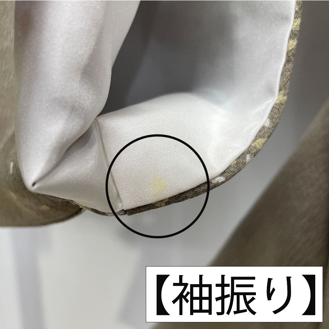 Komon, pure silk, length 170.5cm, sleeve length 66.5cm, lined, sand color, scattered petals, A rank, gray, 1115004703622