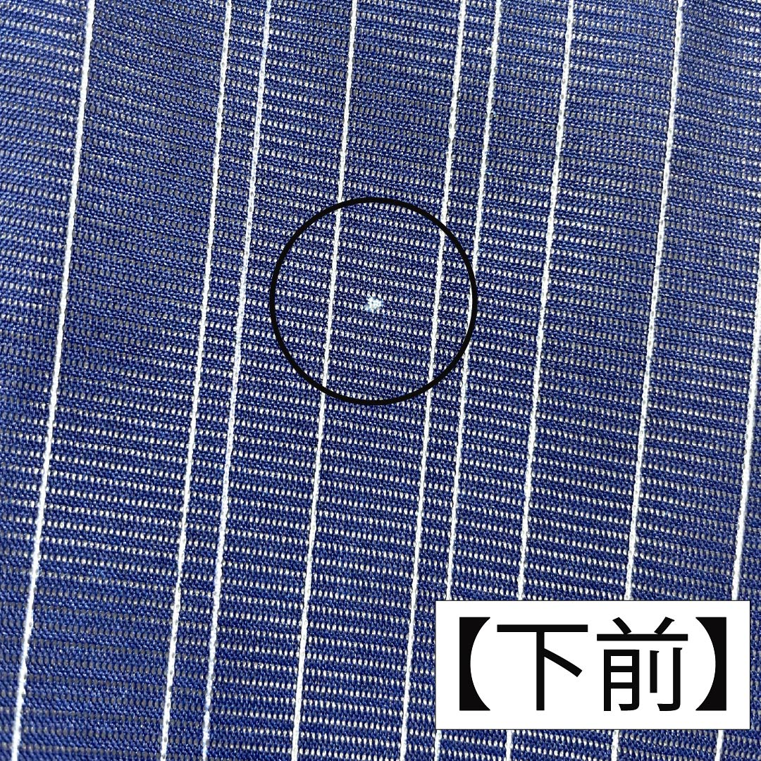 夏物 ポリエステル 小紋 身丈158cm 裄丈63.5cm 紺瑠璃色（こんるりいろ） 縞 線調子 洗える着物 絽 Aランク 青系 1132001963317