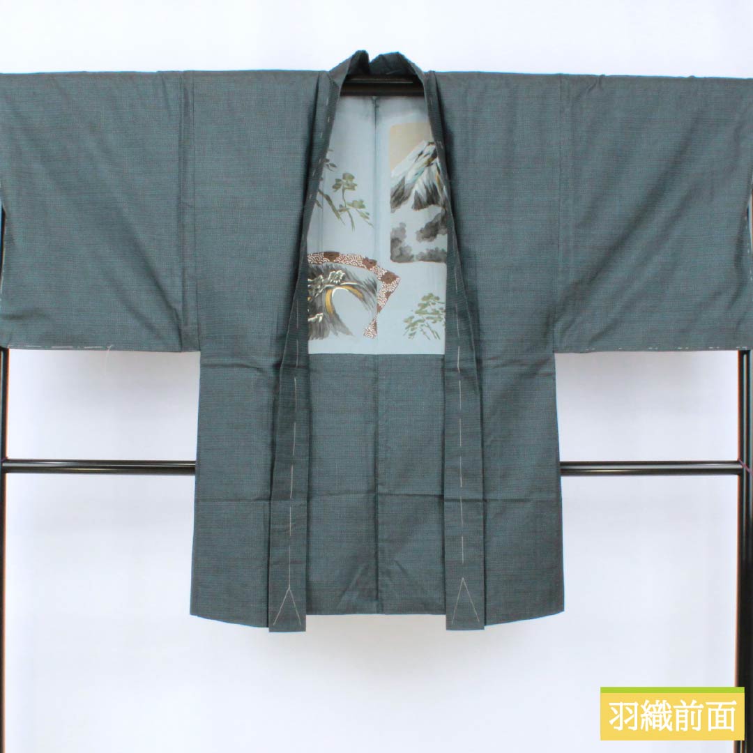 Men's Silk S-Rank Oshima Tsumugi 100 Tortoiseshell Ensemble, Lined, Blue, Length 141cm, Sleeve Length 67.5cm, Back Color (Urai-iro), Product Code: 1119001392417