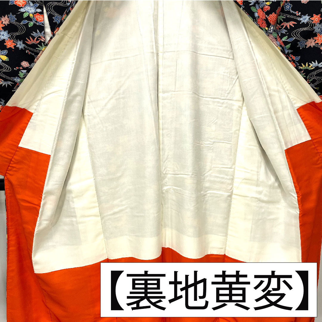 小紋 正絹 身丈152cm 裄丈63.5cm 袷 型染 吉祥文様 Sランク 黒系 1115004132210
