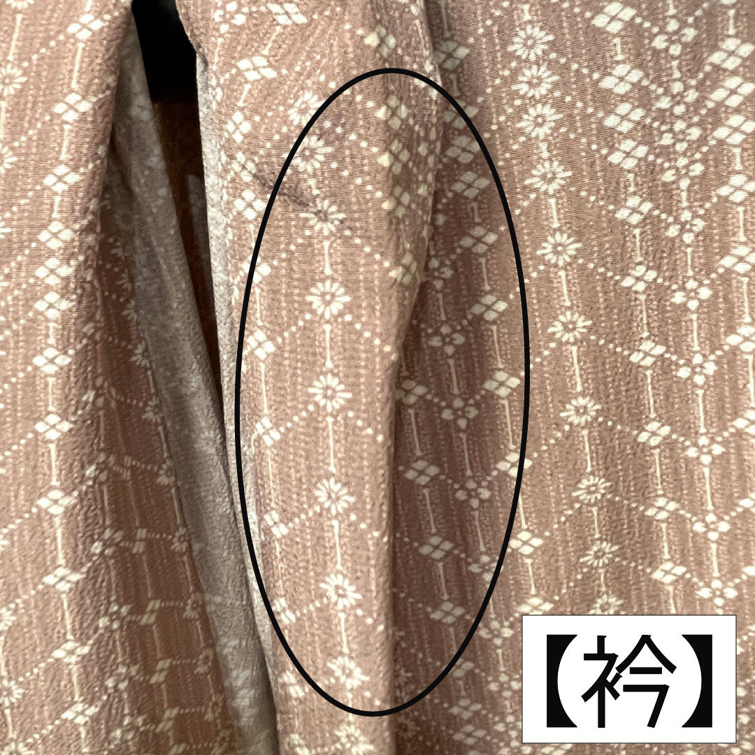 Komon (small pattern) kimono, pure silk, A rank, length 144.5cm, sleeve length 60.5cm, single layer, Saga-nezuiro (Saga-nezu-iro) color, geometric pattern, pink, product number 1115007623113