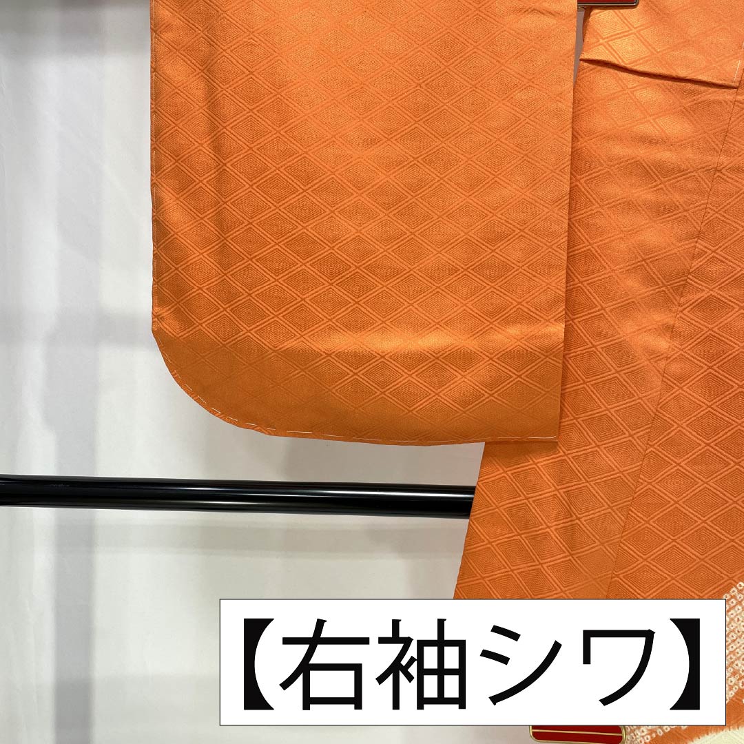 Visiting Kimono, Pure Silk, A-Rank, Lined, Length 158cm, Sleeve Length 62cm, Red-Orange, Kyoto Yuzen Dyed, Auspicious Motif, Neriko Diamond, Flower, Orange, Item Number 1112007513326