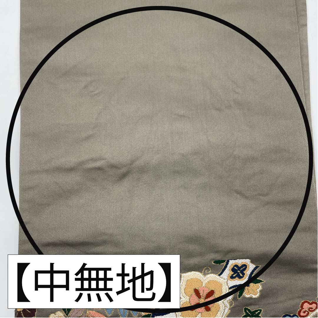 袋帯 正絹 消炭鼠色（けしずみねずみいろ） 留袖用 白綾苑大庭 華文 振袖用 帯丈442cm Sランク 六通 フォーマル グレー系 1123014162322