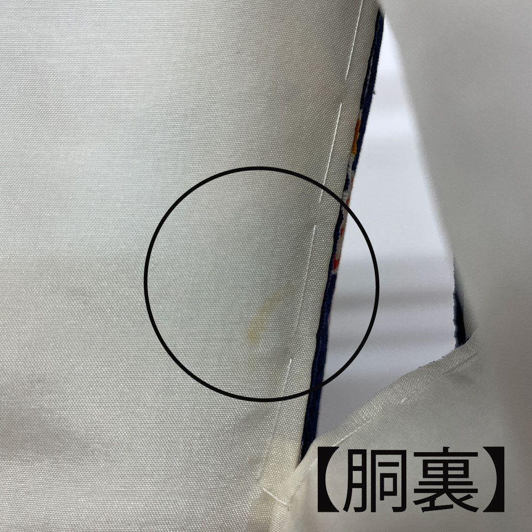 小紋 身丈155cm 裄丈62cm 袷  京紅型 松竹梅 花模様  正絹 Sランク 紺系 1115001202318