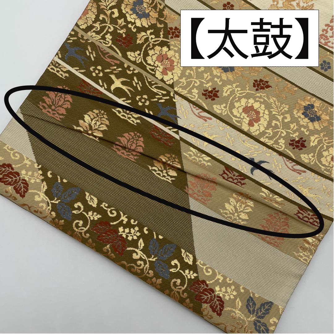 Fukuro Obi, Pure Silk, Horizontal Stripes, Flower Arabesque, Bird, Obi Length 428cm, A Rank, Six Passes, Formal, Gradient Style, 1123014013399