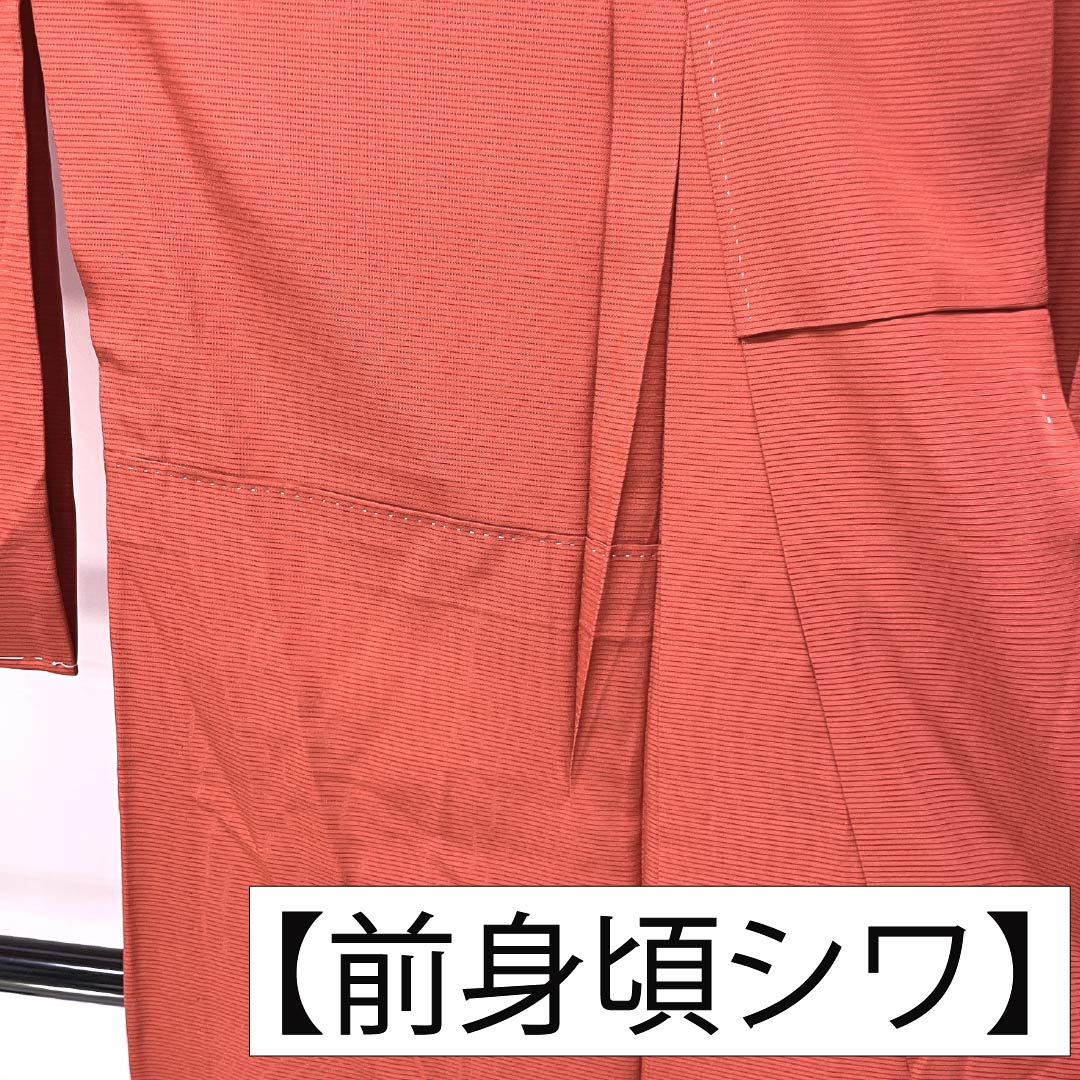 夏物 正絹 色無地 Sランク 身丈158cm 裄丈64.5cm 猩々緋色（しょうじょうひいろ） 素無地 一つ紋 五三桐 絽 朱系 1132004842316
