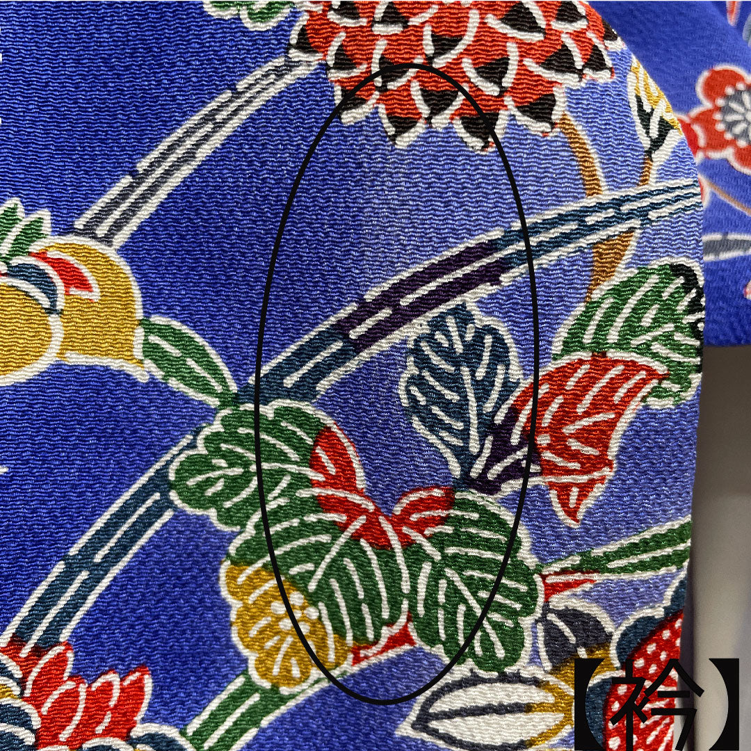 Furisode, pure silk, length 156cm, sleeve length 62.5cm, lined, Kyoto Bingata, auspicious pattern, A rank, navy blue, 1113001893318