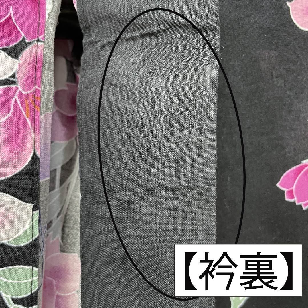 Cotton Yukata, Length 163cm, Sleeve Length 64cm, S Rank, Single Layer, Black, Iron Wire, Butterfly Design, 1118006082410
