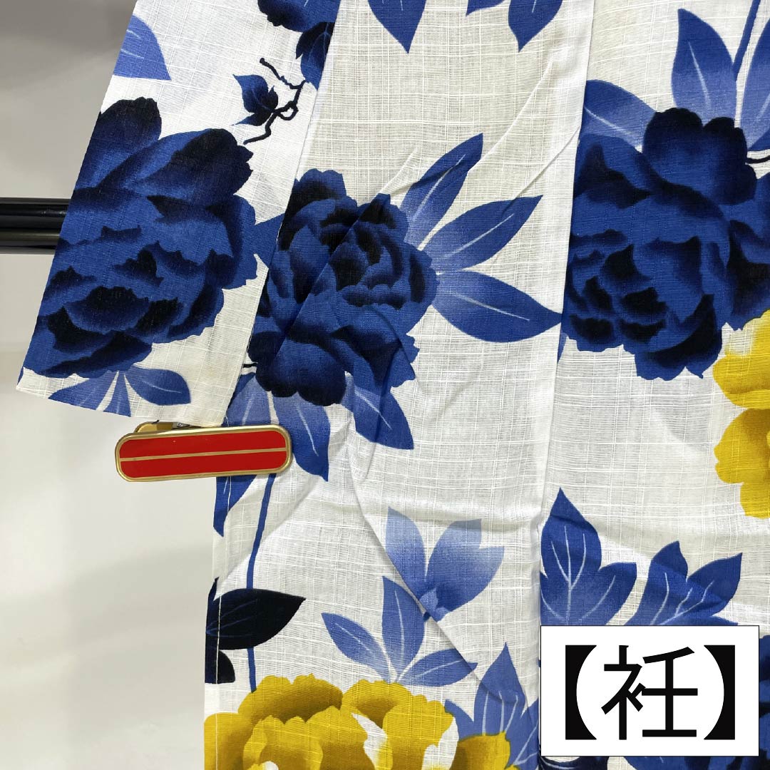（新品未使用品）浴衣 木綿 身丈163.5cm 裄丈69cm NEWランク 単衣 白系 型染 牡丹 未使用品 1118006801411