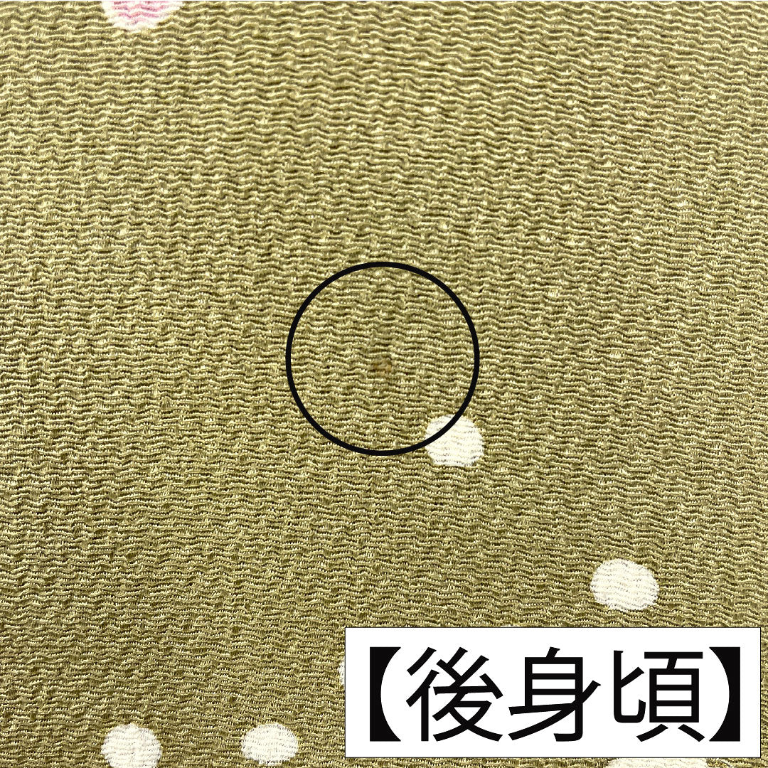 訪問着 正絹 袷 身丈155.5cm 裄丈67.5cm 唐金色（からかねいろ） 京友禅 ちりめん地 草花模様 Aランク 緑系 1112005953319