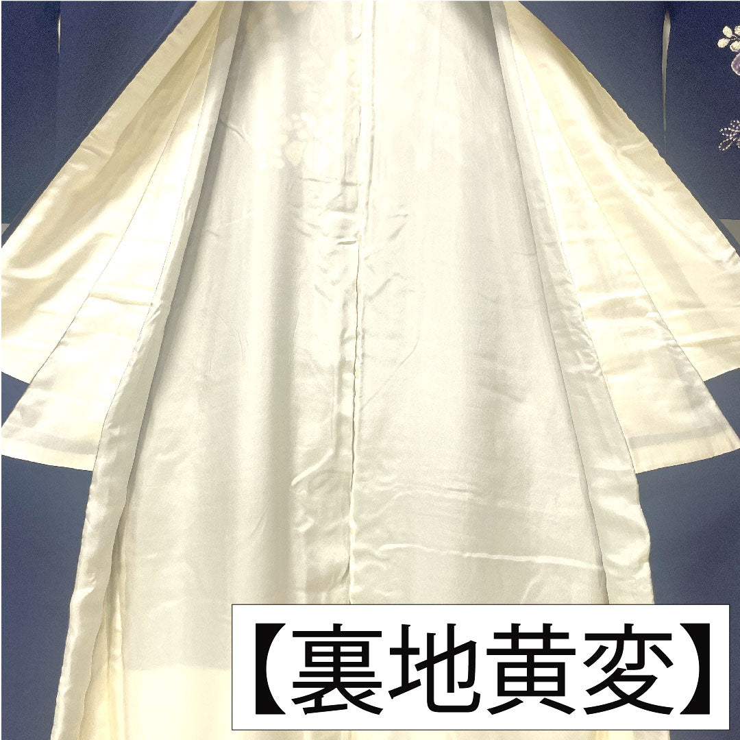 Homongi, pure silk, lined, length 158cm, sleeve length 67cm, blue-brown, Tsujigahana, partially dyed, A rank, navy blue, 1112005163318