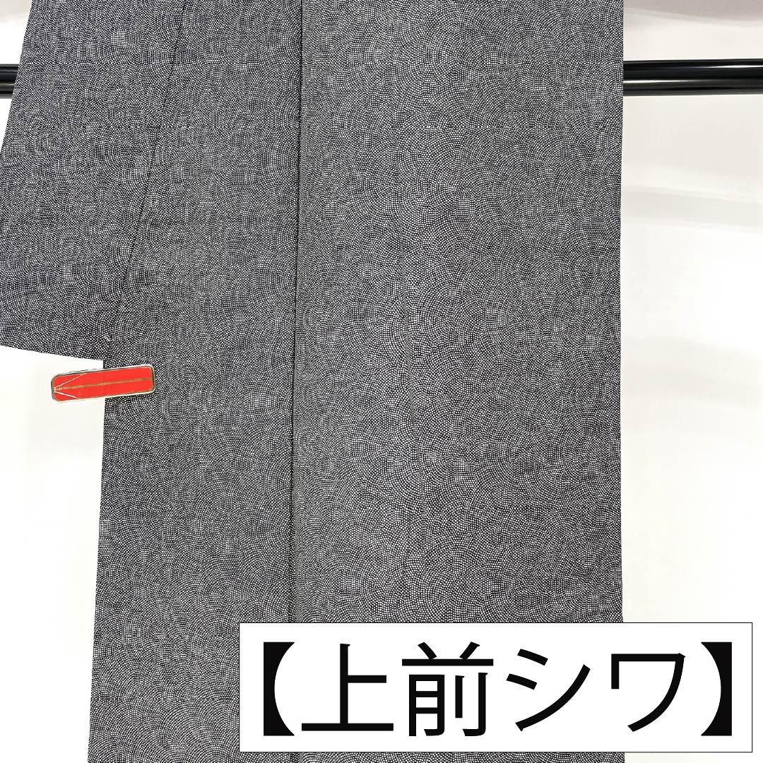 小紋 正絹 Sランク 身丈159cm 裄丈63cm 袷 型染 鮫小紋 江戸小紋 黒系 1115007772310