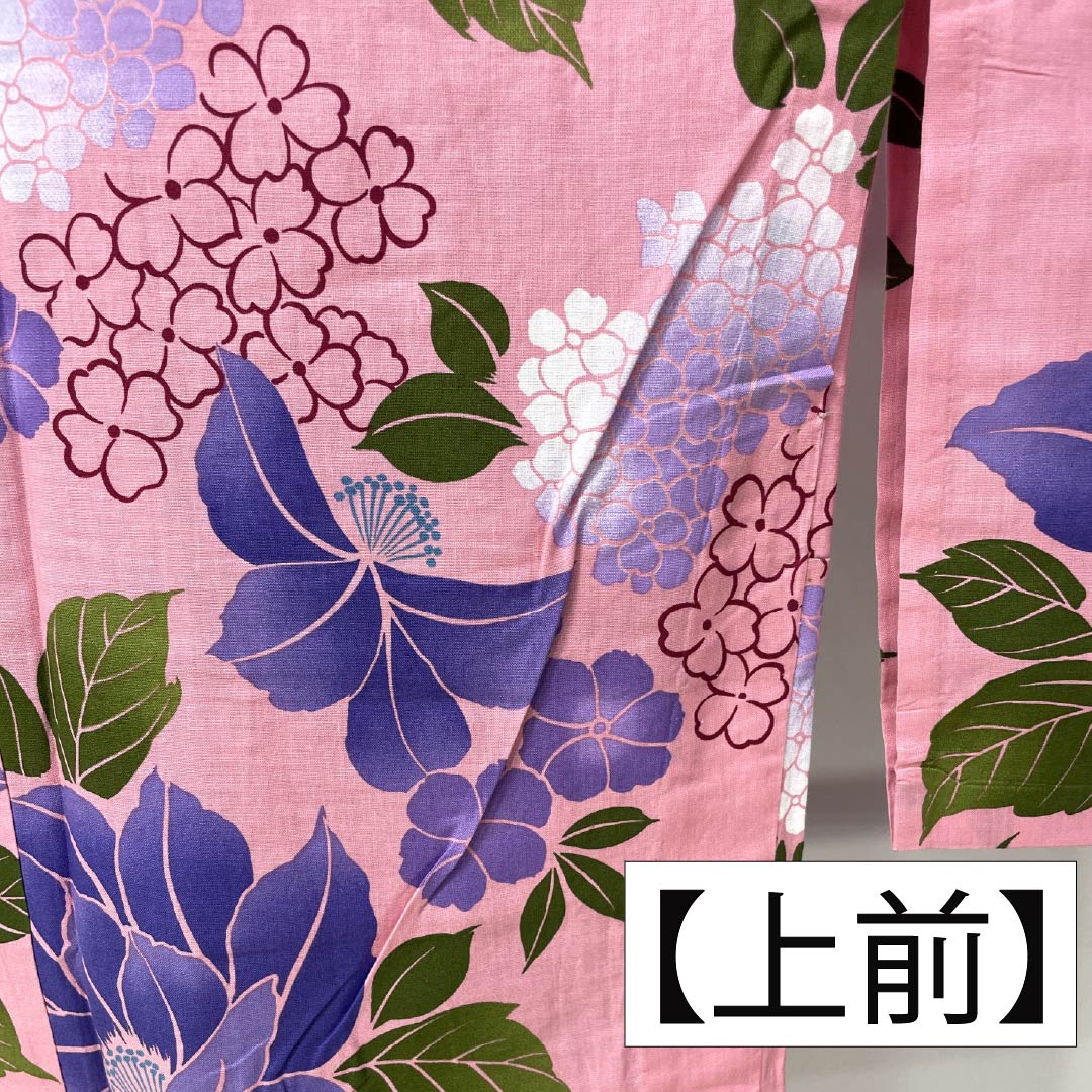 Cotton Yukata, Length 163cm, Sleeve Length 65cm, S Rank, Single Layer, Pink, Medium Crimson Flower Color, Flower Design, 1118006572413