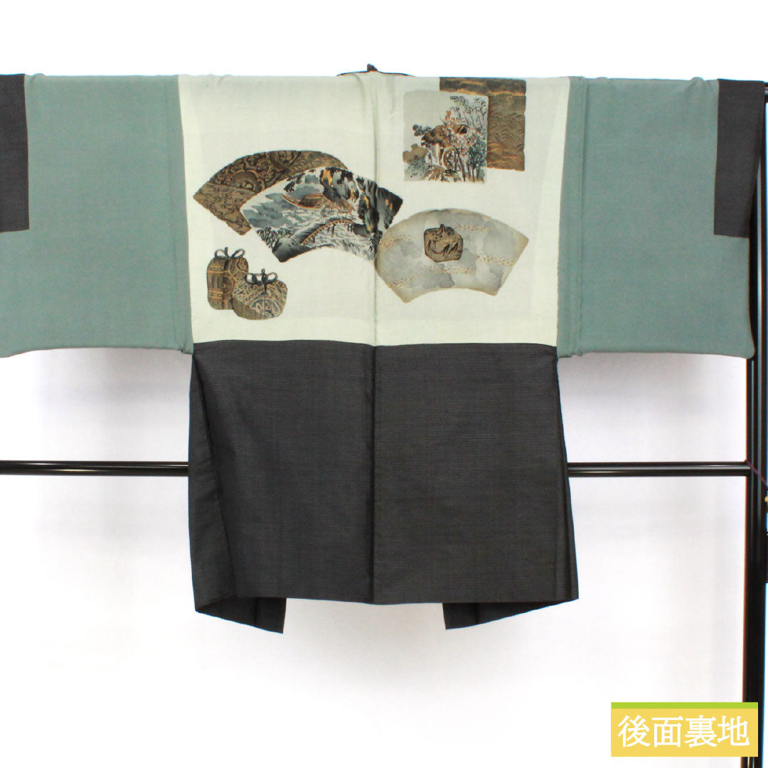男物 正絹 Aランク 身丈139cm 裄丈67.5cm 大島紬 100亀甲 しつけ糸付き 袷 グレー系 1119001793322