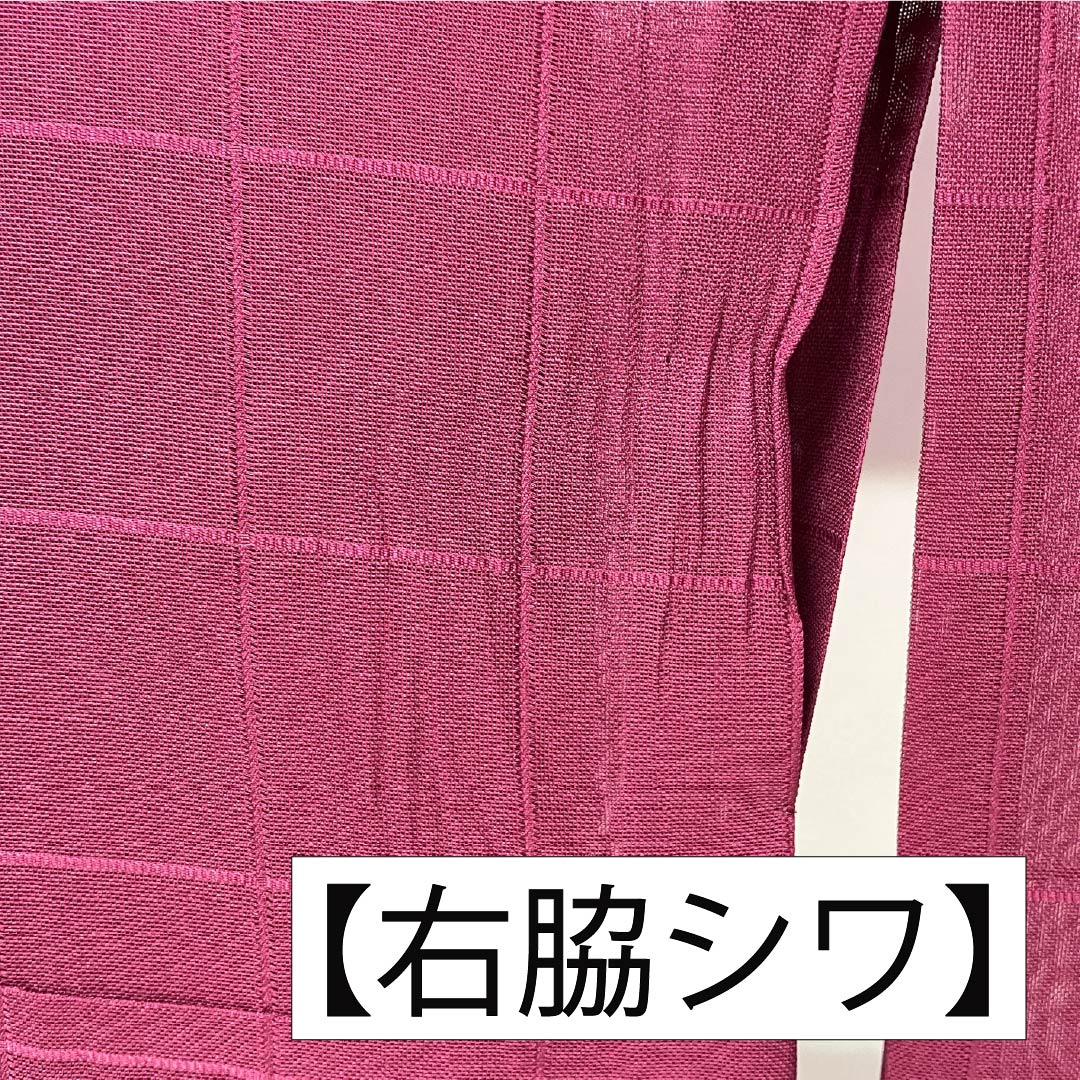 夏物 正絹 紬 身丈159cm 裄丈64.5cm 臙脂色（えんじいろ） 紋紗 格子 紗 Aランク 朱系 1132002763316