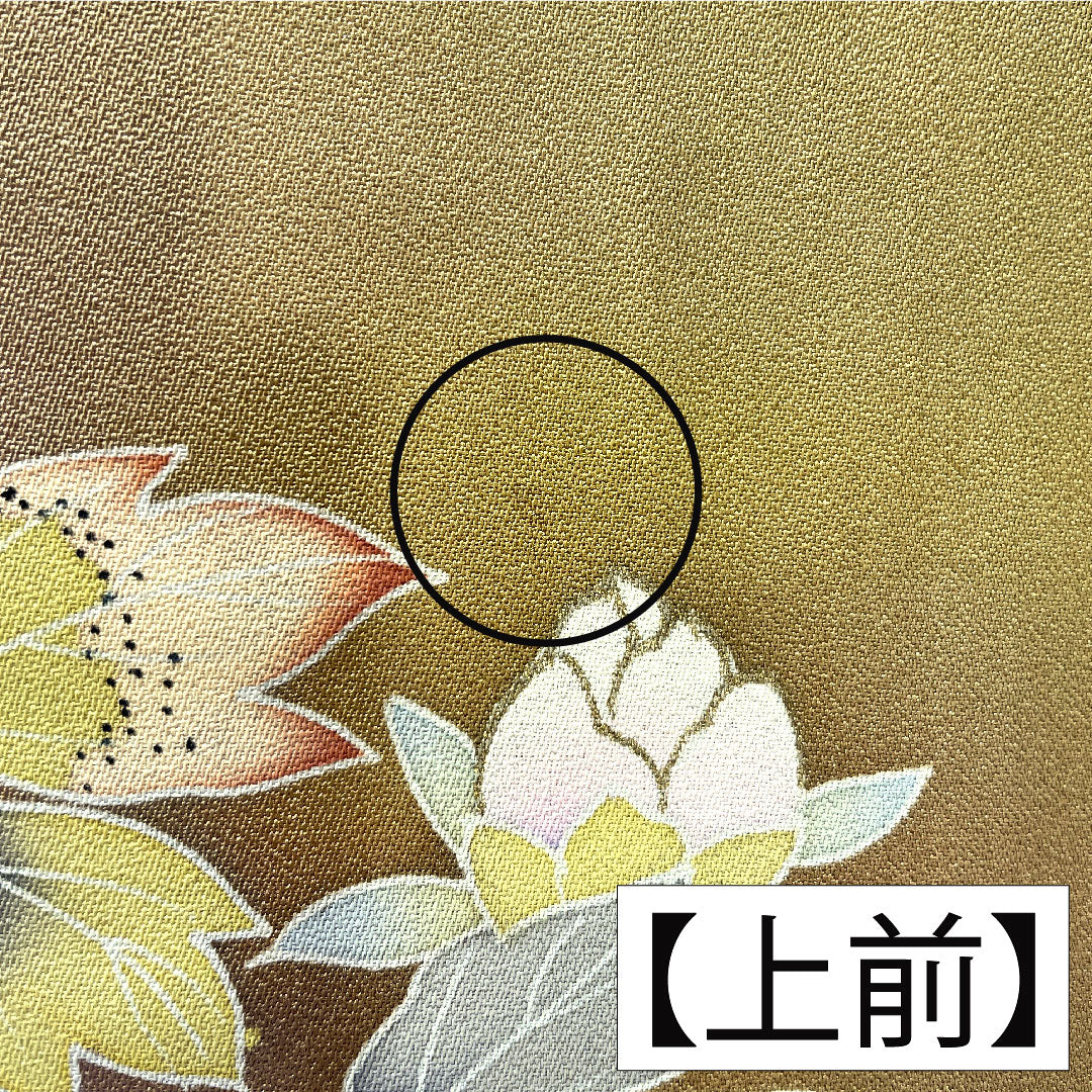 訪問着 正絹 袷 身丈163.5cm 裄丈63.5cm 黄土色（おうどいろ） 京友禅 草花模様 Aランク 黄系 1112005683423
