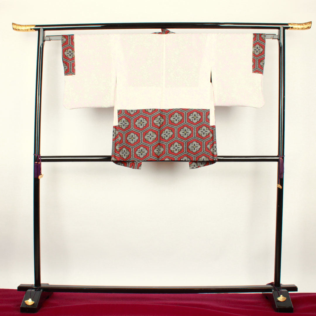 Murayama Oshima Length 151.5cm Sleeve length 62cm Dark red ensemble Tortoiseshell and plum Pure silk A rank Awase Red 1116001633212