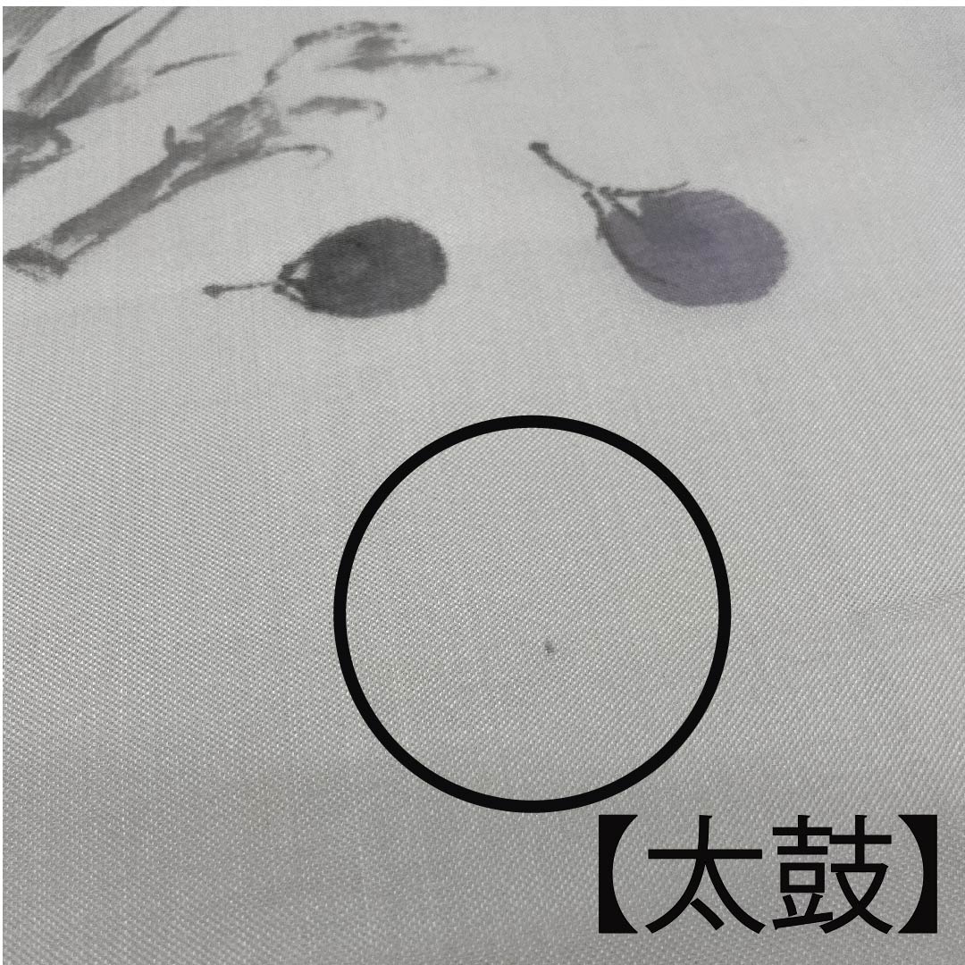 名古屋帯 卯の花色 夏帯 紗 なすび たけのこ 染帯 作家物 西陣織 帯丈375.5cm 正絹 Aランク ポイント柄 カジュアル グレー系 1124003903322  名古屋仕立て