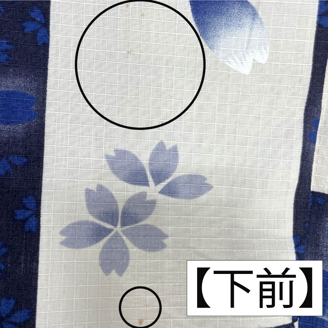 Cotton Yukata, Length 162cm, Sleeve Length 69cm, Rank B, Single-Layer, Gradient, Off-White/Dark Navy, Checkered Pattern, Cherry Blossom Design, Product Number: 1118005994499