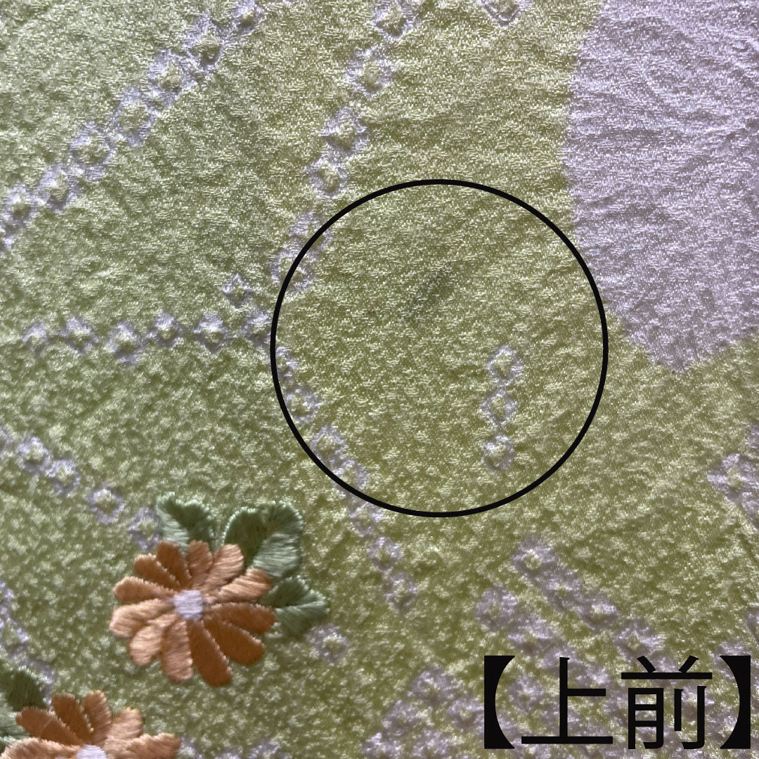 訪問着 正絹 袷 身丈162.5cm 裄丈62cm 若芽色 刺繡 絞り 麻の葉 Aランク 緑系 1112003433419