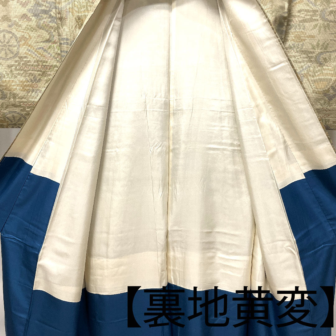 大島紬 正絹 身丈157.5cm 裄丈64.5cm  蕎麦切色 緯総絣 風景模様 Aランク 袷 ベージュ系 1116002883325